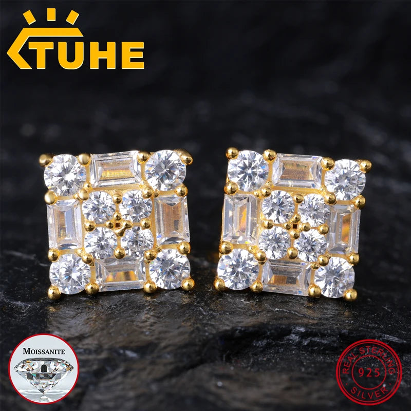 Orginal Silver 925 Stud Earrings for Men Women Luxury D Color Moissanite GRA Certified Push Back HipHop Wedding Jewelry Gifts