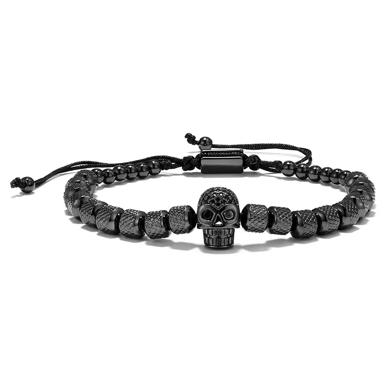 MKENDN Punk Rock Skull Micro Pave CZ Charm Men Bracelets Stainless Steel Crystal Bangles Couple Handmade Jewelry Gift