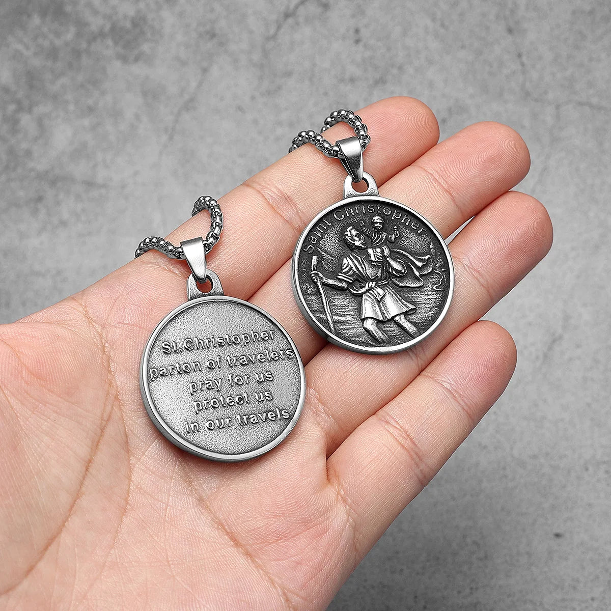 St Christopher Necklace Pendants 316L Stainless Steel Amulet Men Chain Rock Party Retro for Biker Male Jewelry Gift Dropshipping