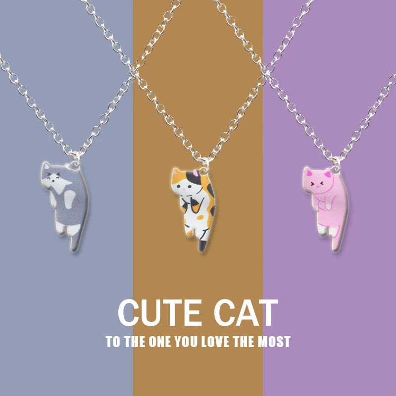 New Creative Cute Cartoon Cat Pendant Necklace For Women Multi Color Kitten Metal Chain Choker Couple Friendship Party Jewelry