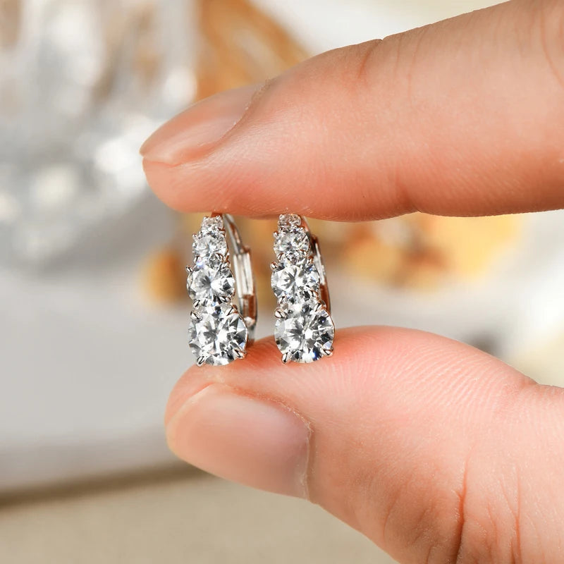 OXTAO D Color 4 stone Moissanite Hoop Stud Earrings Female Unique Gradient Size 925 Sterling Silver Luxury Wedding Jewelry Gift