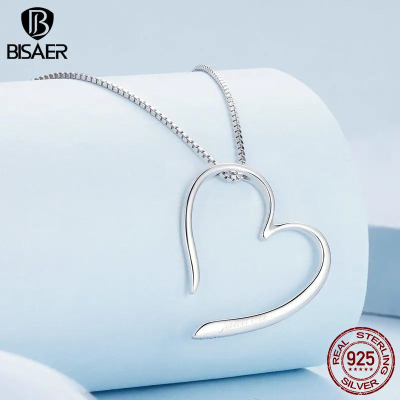 BISAER 925 Sterling Silber Magisches Herz Halskette Anhänger Verstellbare Kette Vergoldet Platin für Frau Party Edlen Schmuck EFN341