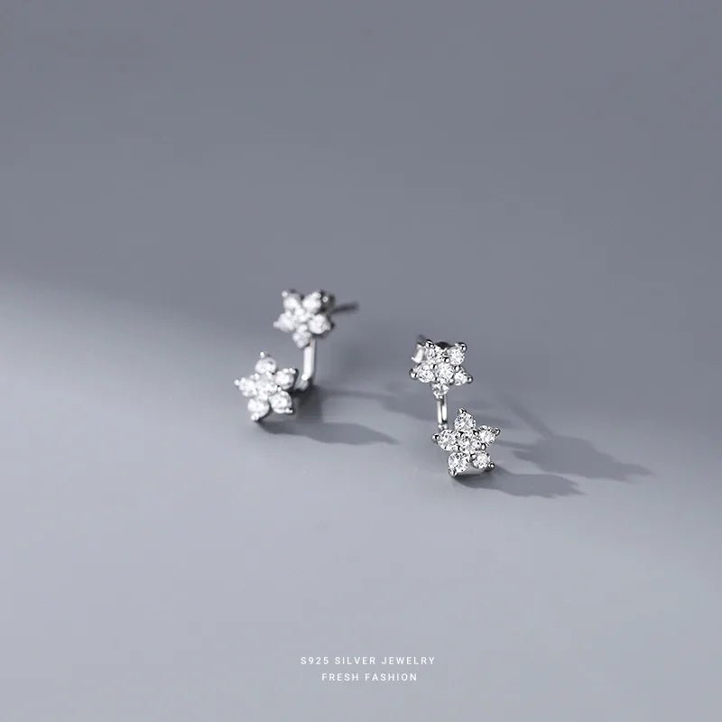 925 Sterling Silber Exquisite Zirkon Blumen Zurück Hängende Ohrringe für Frauen Temperament Schmuck