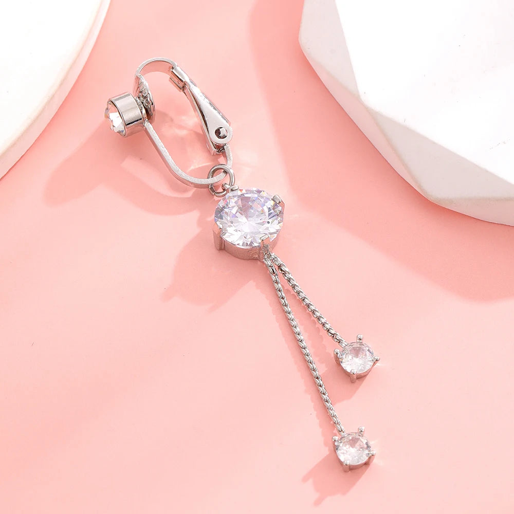 2024 1pcs Fake Belly Button Ring Clip Heart Pearl Chain Angel Piercing Belly Navel Ring Zircon Dangled Pendant Jewelry New Gift