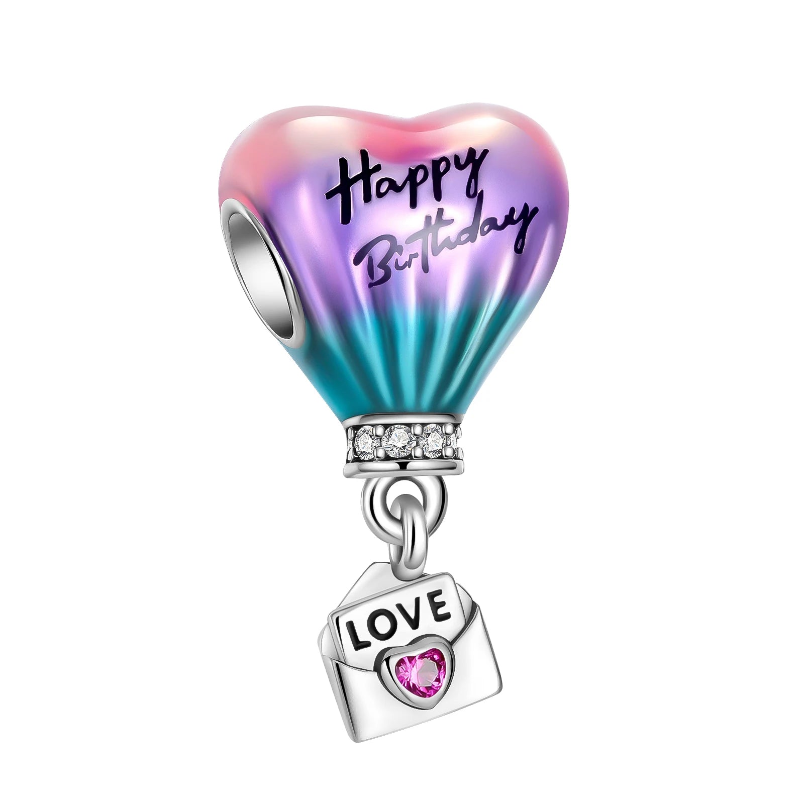 925 Sterling Silver Happy birthday Hot air balloon Envelope Charm Fit Original Pandora Charms Bracelets Women DIY Jewelry Gift