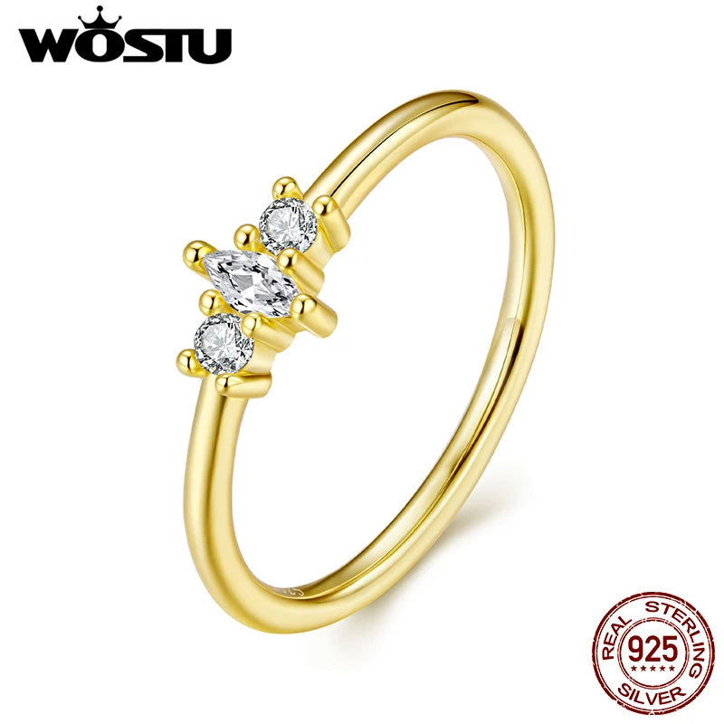 WOSTU 925 Sterling Silver Marquise Round Mini Cubic Zirconia Stackable Rings Plated gold for Women Anniversary Fine Jewelry Gift