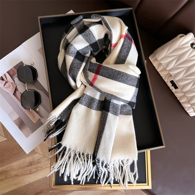 New Women Men Winter Plaid Cashmere Like Blanket Scarf Design Thick Warm Pashmina Shawl Wraps With Tassel Poncho Stoles Echarpe - Madeinsea©