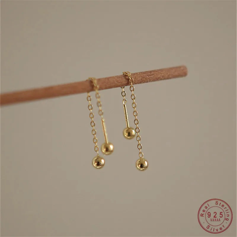 925 Sterling Silber Einfache Gold Perlen Schraube Ohrringe für Frauen Koreanische Temperament Vielseitig Schmuck