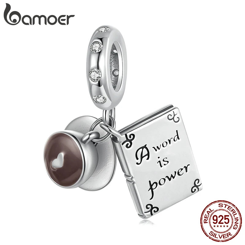 BAMOER Solid 925 Sterling Silver Coffee and Book Charm fit Original Bracelet DIY Jewelry Accessories bamoer Beads SSCC3051