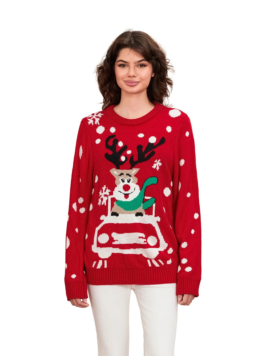 Women s Christmas Sweaters Snowflake Pattern Long Sleeve V-Neck Soft Knit Pullover Jumper with Ribbed Trim and Bell Sleeves