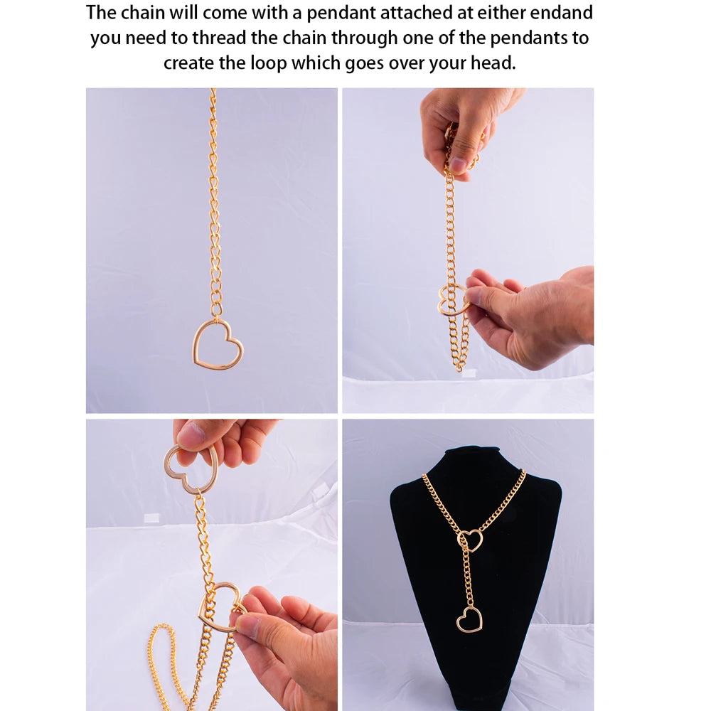 Heart Slip Chain Necklace For Women Punk Rock Love Chain Choker Necklace Gifts Adjustable Goth Jewelry - Madeinsea©