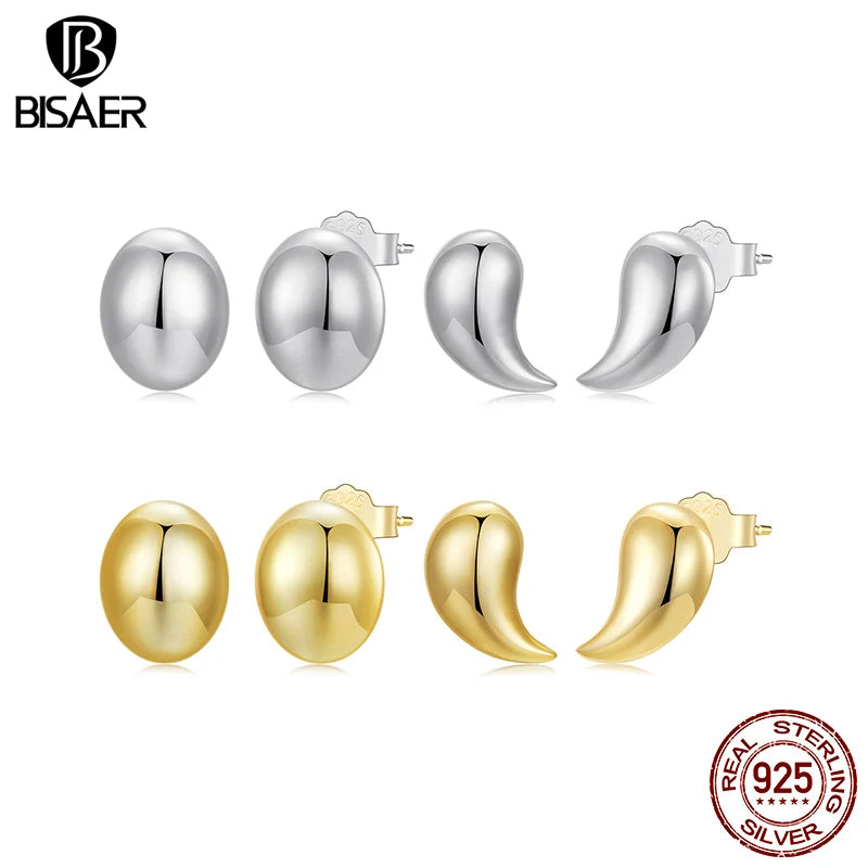 Boucles d'oreilles à tige en argent sterling 925 BISAER en forme de larme avec boule en or hypoallergénique plaqué or 18 carats pour femmes, bijoux fins de fête