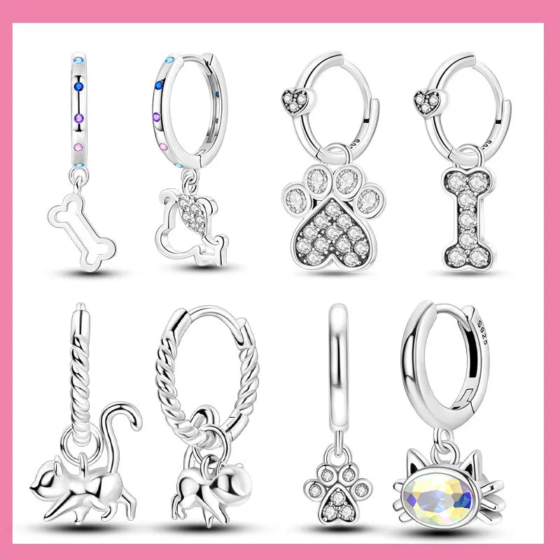 2025 All New Sterling Silver S925 Honey Bees, Cats, Dogs Zircon Earrings and Eardrop Simple Fine Jewelry Women Girls Party Gift