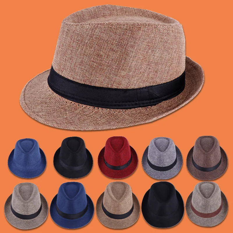 Chapeau Fedora Jazz en coton et lin pour homme, couleur unie, chapeau melon rétro d'été, unisexe, pour l'extérieur, pour la plage, les voyages