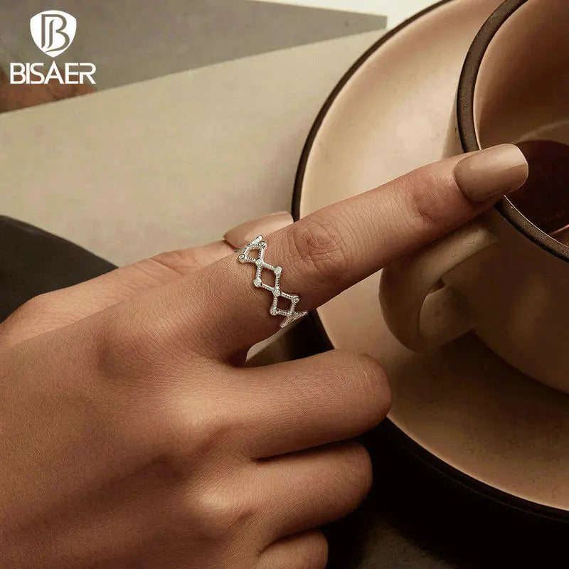 Bague de déclaration de rythme BISAER en argent sterling 925 avec bande de zircone scintillante plaquée or blanc pour femme, bijoux fins de fête de mariage