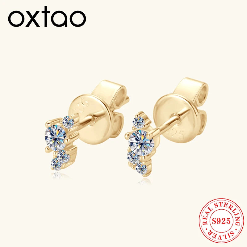 OXTAO Mini Studs Piercing Earrings Ladies Real 925 Silver Full D Color Moissanite Earrings Sparkling Lab Diamond Fine Jewellry