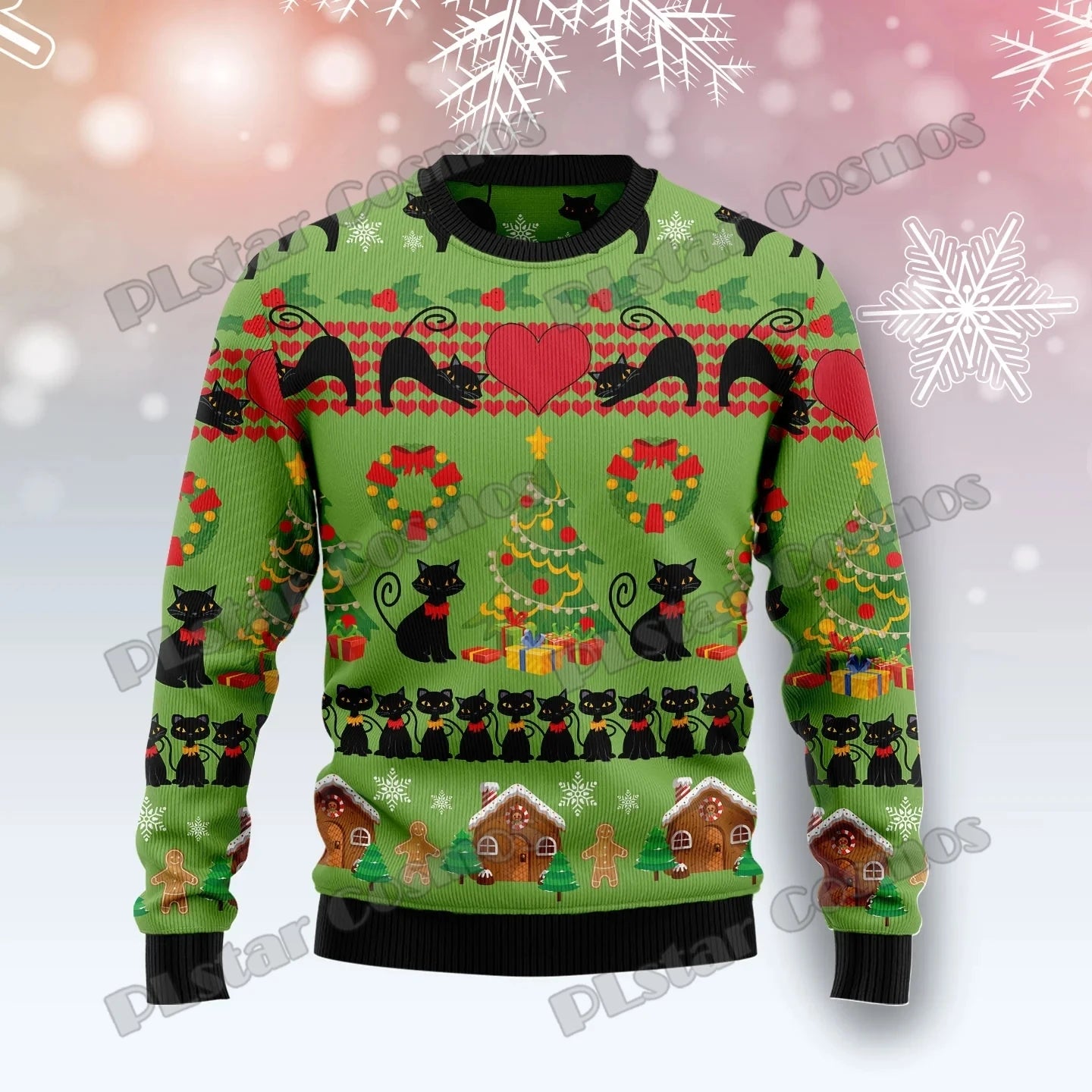 PLstar Cosmos Meowy Christmas 3D Printed Fashion Men's Ugly Christmas Sweater Winter Unisex Casual Knit Pullover Sweater MYY40