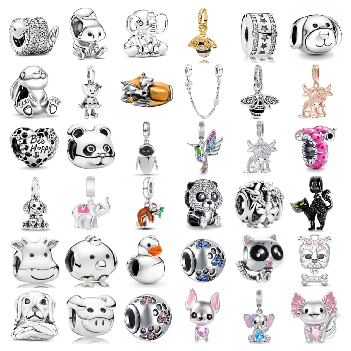 Europe NEW 925 Sterling Silver Spring Flower Bee Charm cute cow duck cat snake dog Bead Fit Original Bracelet Jewelry For Gift