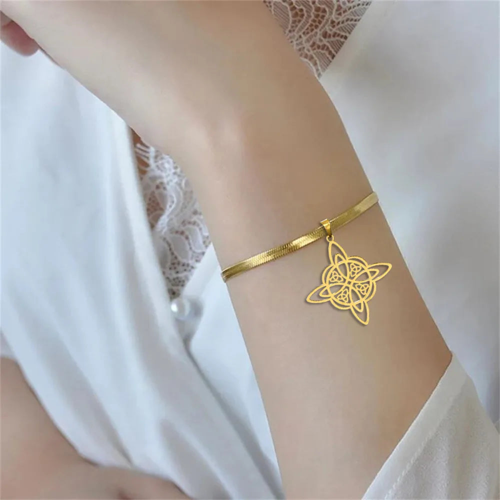 Fashion Witch Knot Pendant Bracelet for Women Classic Snake Chain Stainless Steel Gold Color Bracelet Jewelry Gift Wholesale