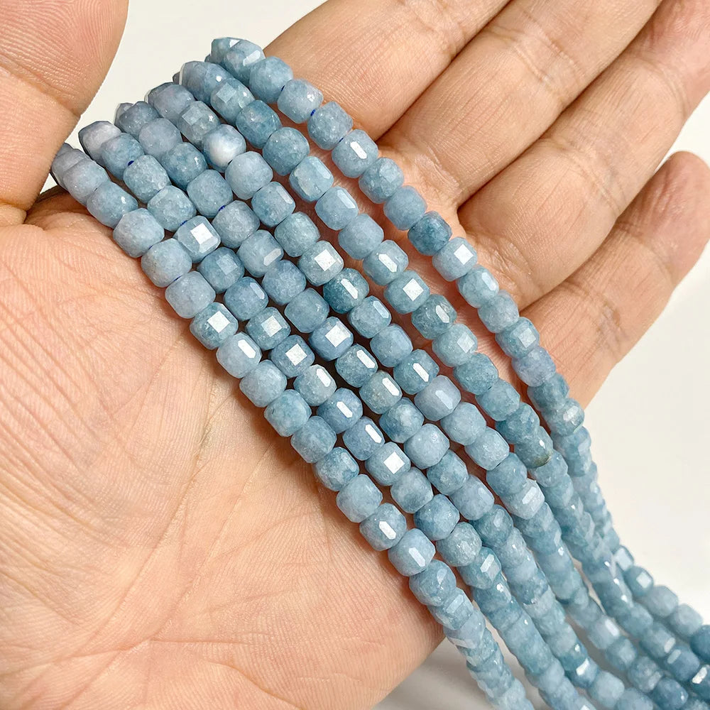 Natural Blue Chalcedony Square Shape Stone Bead 5MM Faceted Aquamarine Loose Spacer Beads For Jewelry Making DIY Accessories