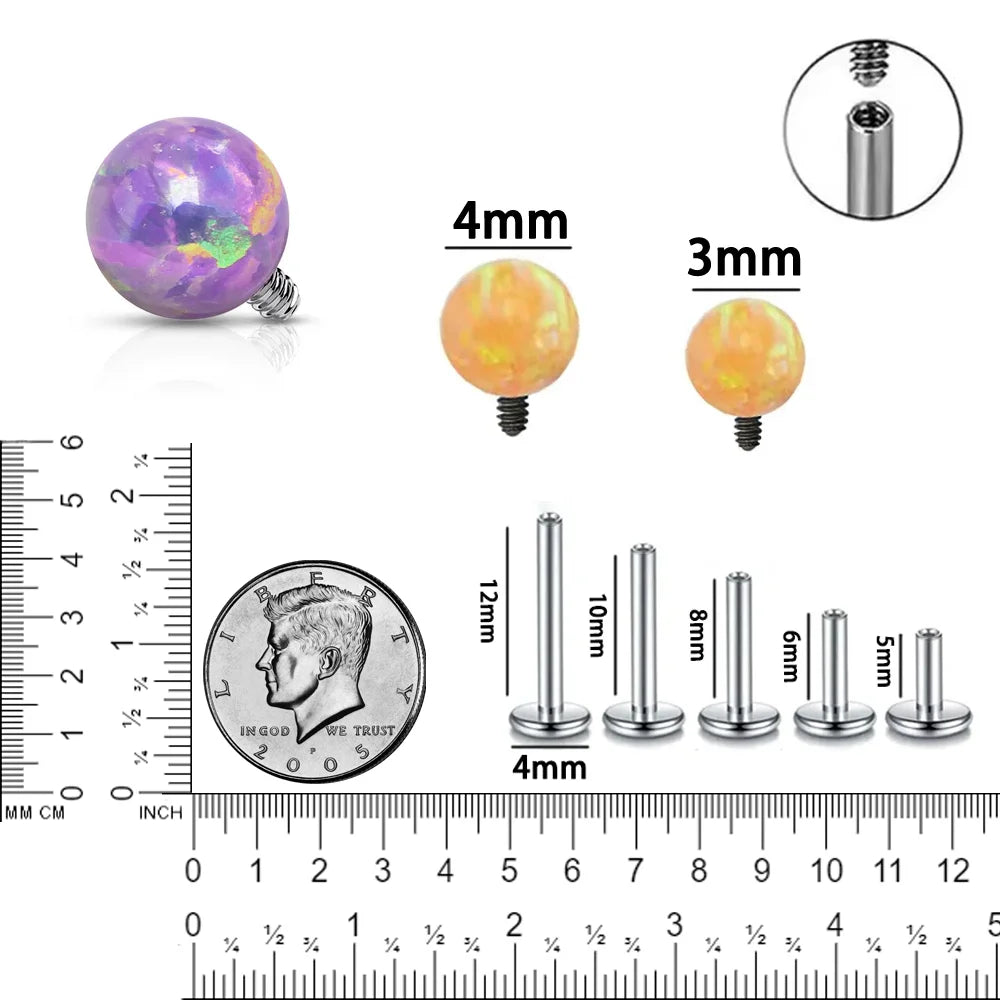 ASTM F136 Titanium Earrings Labret Colorful Opal Ball Sexy Nose Rings Lip Stud Ear Cartilage Tragus Piercing Body Jewelry