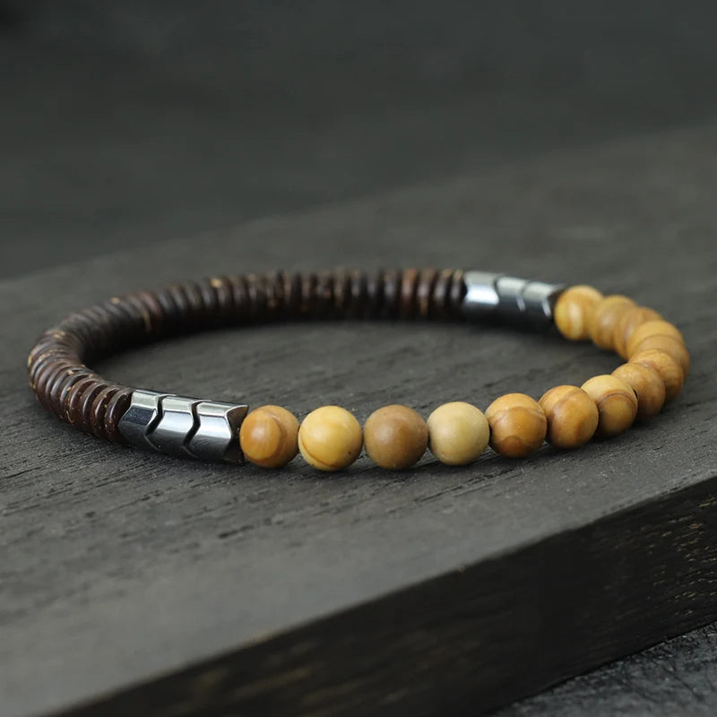 Nouveau Bracelet en perles de noix de coco pour hommes 6 mm en grès bleu naturel œil de tigre Bracelet en pierre Chakra Energy Braslet Yoga Wood Brazalete