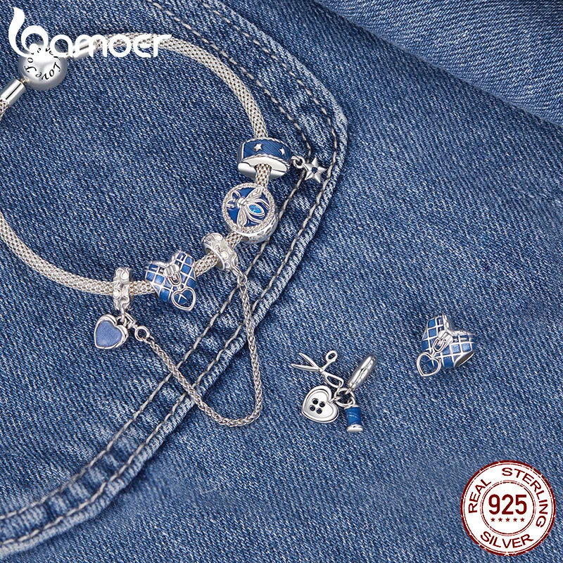 BAMOER Tailor Set Serie 925 Sterling Silber Denim Stern Charm Perle passend für Original Armband DIY Bamoer Charm zur Schmuckherstellung