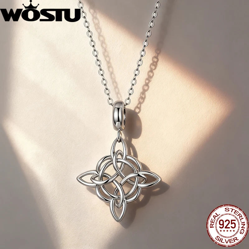 WOSTU 925 Sterling Silver Celtic Knot Necklace, Eternal Love Pendant Necklace Unisex Irish Jewelry for Valentine's Day/Christmas
