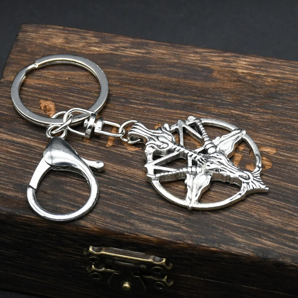 Fashion Jewelry Vintage Charm Women Men Pentagram Pan God Skull Goat Head Pendant KeyChain