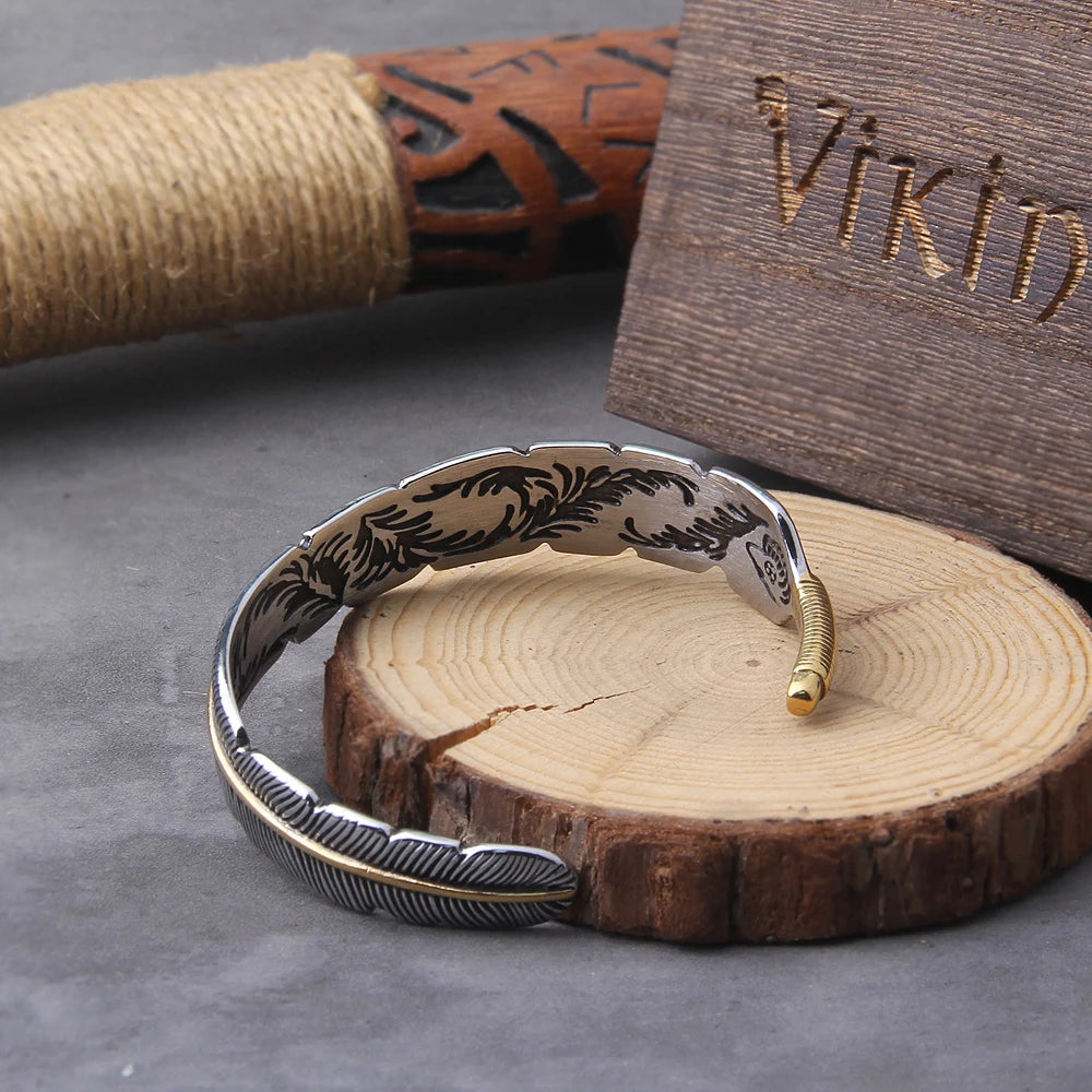 Vintage Feather Open Cuff Bracelet (with wooden gift box) - Madeinsea©