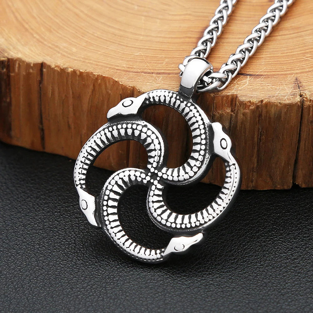 Collier avec pendentif rond en forme de serpent, design créatif, en acier inoxydable 316L, tendance, punk, animal, pour hommes, bijoux de fête, cadeaux