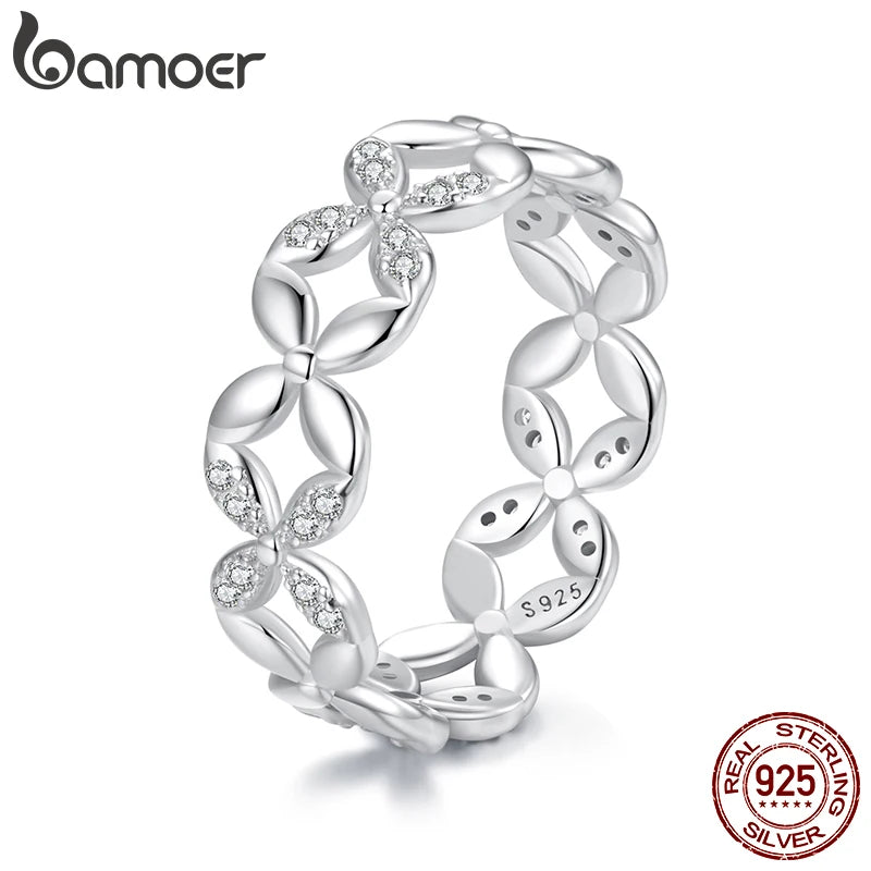 BAMOER Authentischer Original-Mode-Fingerring aus 100 % massivem 925er Sterlingsilber mit Blumenmotiv, für immer Liebe, Schmuck, Geschenk zum Valentinstag