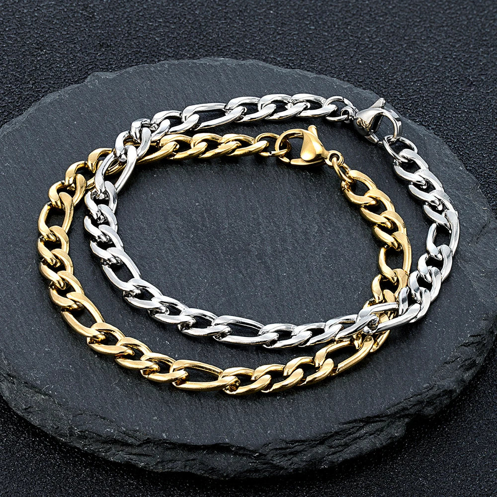 MKENDN Basic Punk Figaro Kettenarmband für Damen und Herren, 4/6/8 mm Edelstahl, silber-goldfarben, Geschenkidee