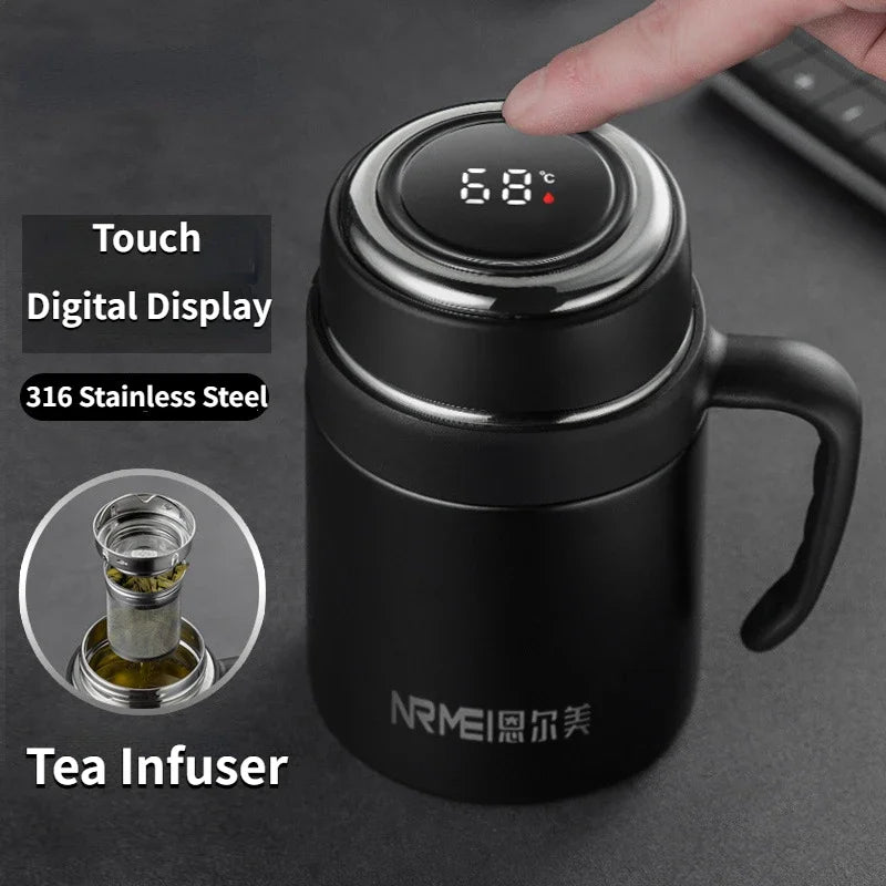 500/650ml Digital Display Thermos Cup with Tea Infuser Premium Stainless Steel Vacuum Flasks Portable Handgrip Tea Mugs