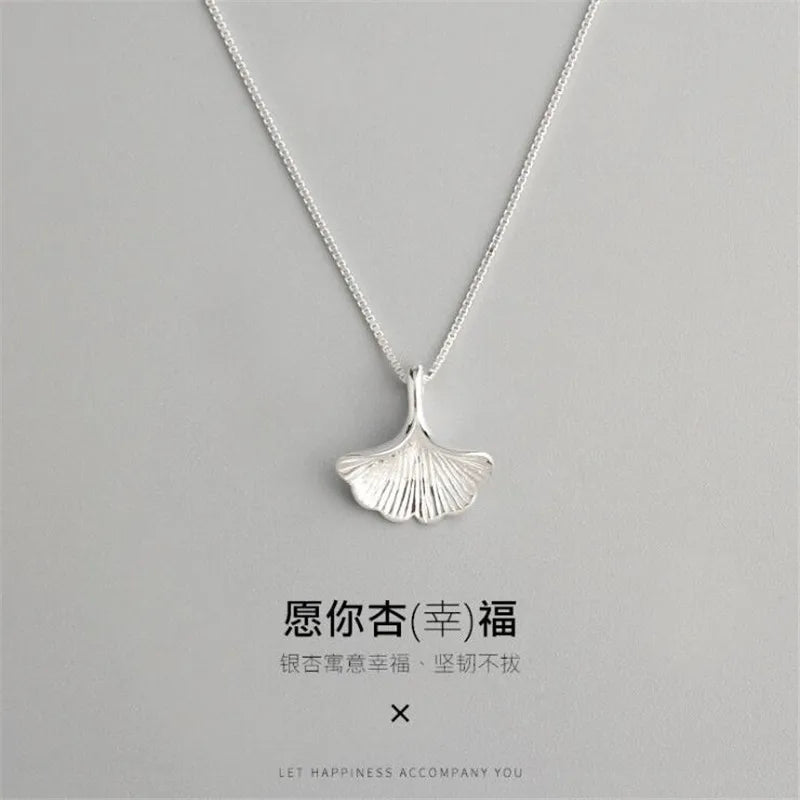 New Simple Fashion Ginkgo Leaf 925 Sterling Silver Jewelry Women Literary Small Fresh Leaves Temperament Pendant Necklaces XL260