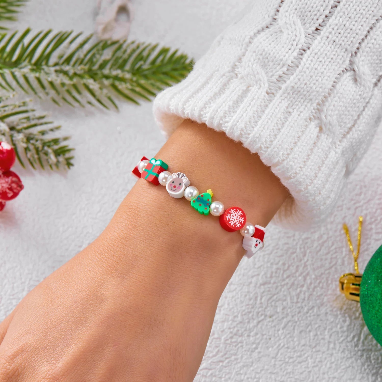 Christmas Colorful Polymer Clay Beaded Bracelets for Women Men Cute Santa Claus Xmas Tree Bracelet Party Aesthetics Jewelry Gift