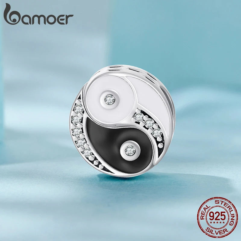 BAMOER Solid 925 Sterling Silver Taiji-Bagua Charm Beads fit Original Bracelet & Necklaces Jewelry DIY bamoer Charm SCC3000
