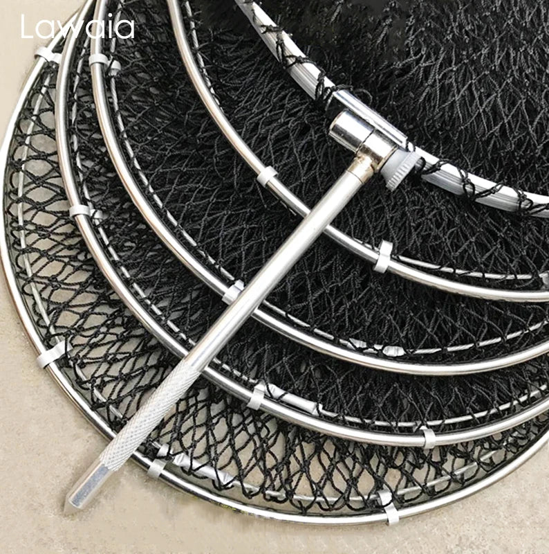 Lawaia Folding Fishing Nets Cage Strong Black Braided Wire Small Mesh Hand Net Quick-drying Fish Bag Stainless Steel Mesh Rings