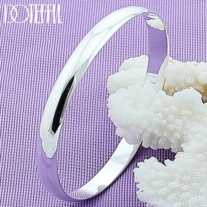 DOTEFFIL 925 Sterling Silver 8mm Smooth Bangle Bracelet For Woman Man Wedding Engagement Fashion Charm Party Jewelry