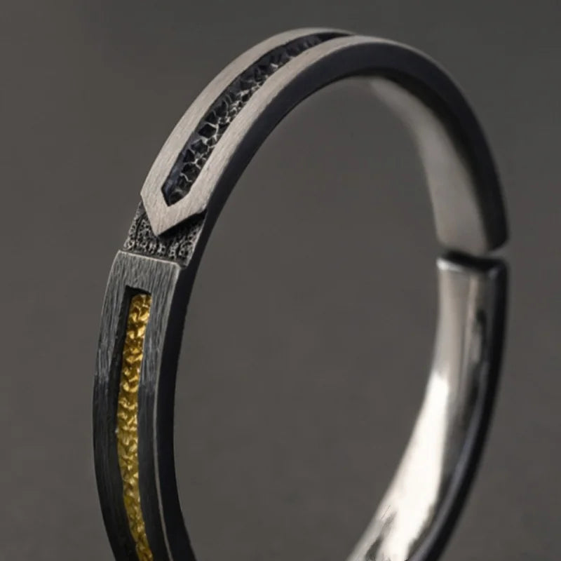 Retro Gold Black Collision Texture Bangle Male Hand Accessories New Arrival Personality Men Bangle Jewelry Open Size