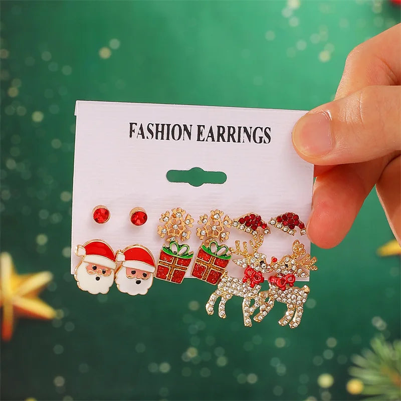 Lovely Trendy Christmas Series Earrings for Women Xmas Santa Claus Elk Snowflake Bowknot New Year Festival Party Jewelry Gifts
