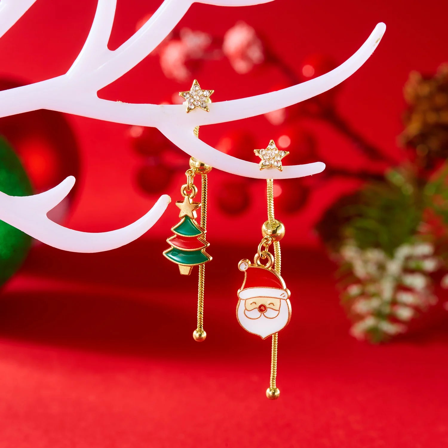 Fashion Christmas Asymmetrical Earrings for Women Zircon Snowflake Santa Claus Xmas Tree Snowman Tassel Earring Party Jewelry