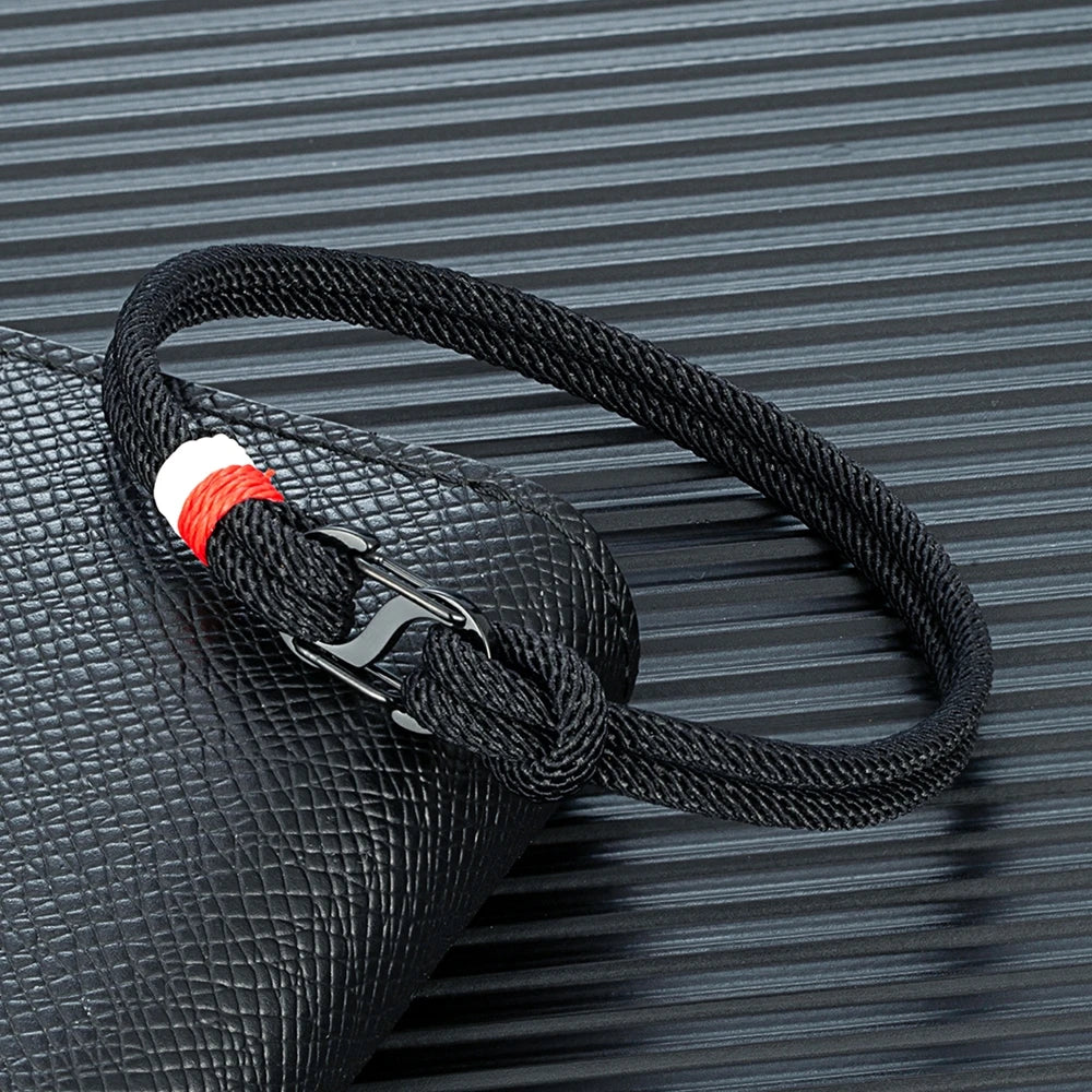 MKENDN Dainty Double Opening Clasp Men Double Strand Nautical Surfer Rope Bracelet Women Black Stainless Steel Carabiner Clasp - Madeinsea©