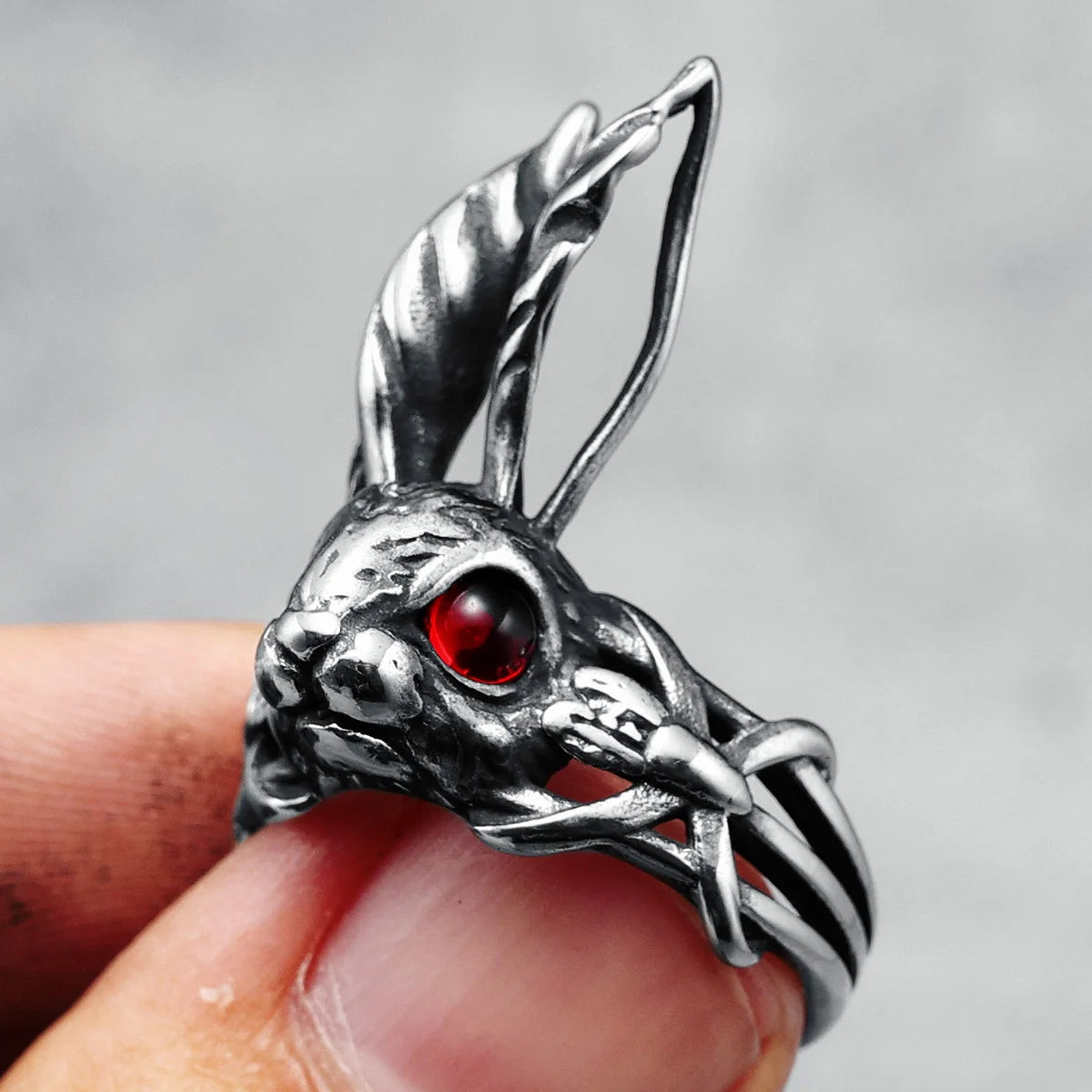 316L Edelstahlring Bösewicht Hase Retro Kaninchen Herren Edelsteinringe Rock Hiphop Rap für Männer Freund Schmuck Kreatives bestes Geschenk