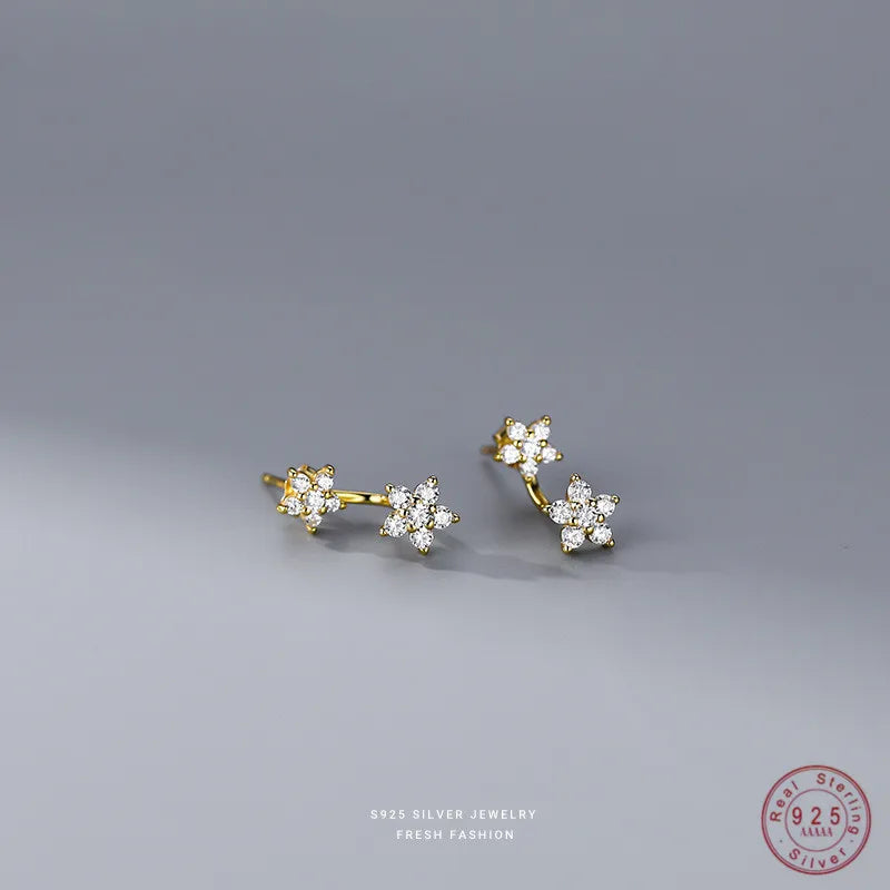 925 Sterling Silber Exquisite Zirkon Blumen Zurück Hängende Ohrringe für Frauen Temperament Schmuck