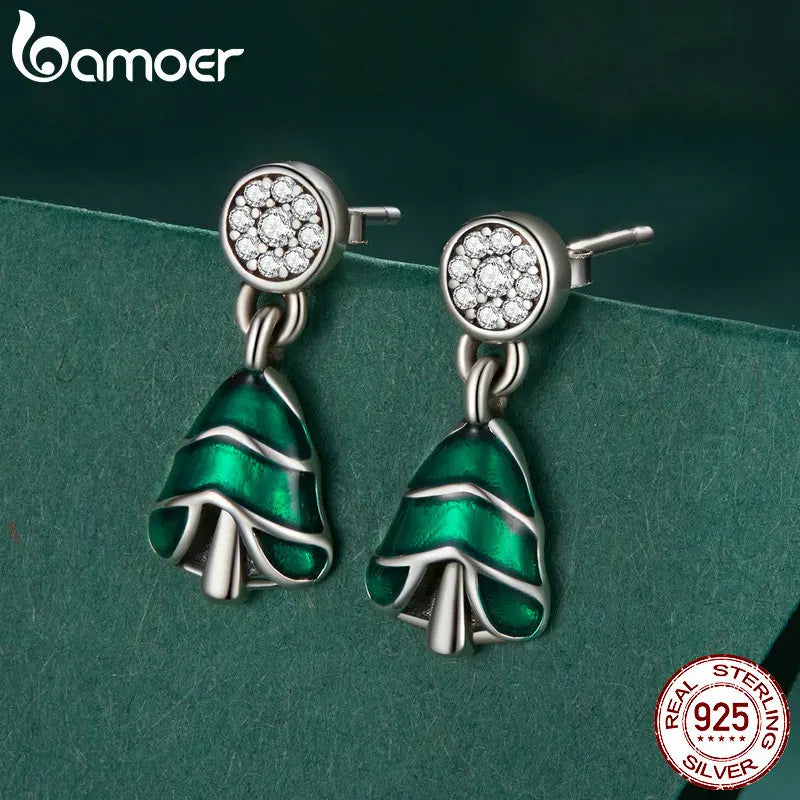 Sterling Silver Christmas Tree Stud Earrings Exquisite Zircon Earrings for Women Christmas Fine Jewelry Gift - Madeinsea©