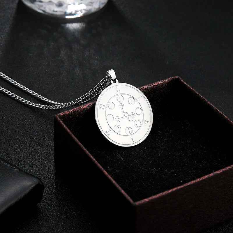 Collier en acier inoxydable Dreamtimes Sigeal Sigil De Lucifer Satan Asmoday Lazer Key Baphomet Stamp Demon Seal Necklace Jewelry