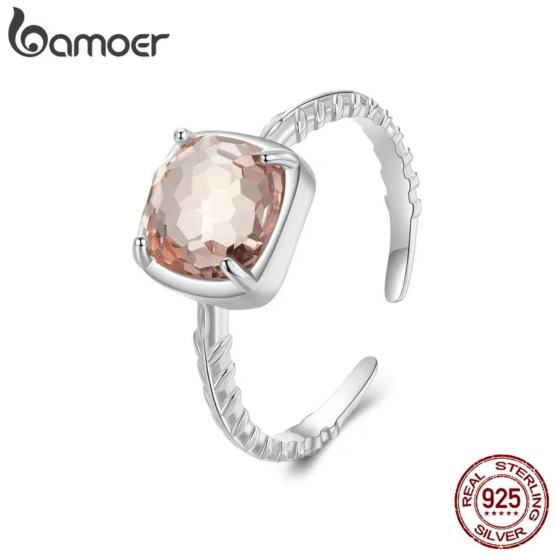 BAMOER Solitär-Verlobungsringe aus 925er Sterlingsilber für Damen, weißvergoldeter orangefarbener Herbst-Statement-Ring BSR598