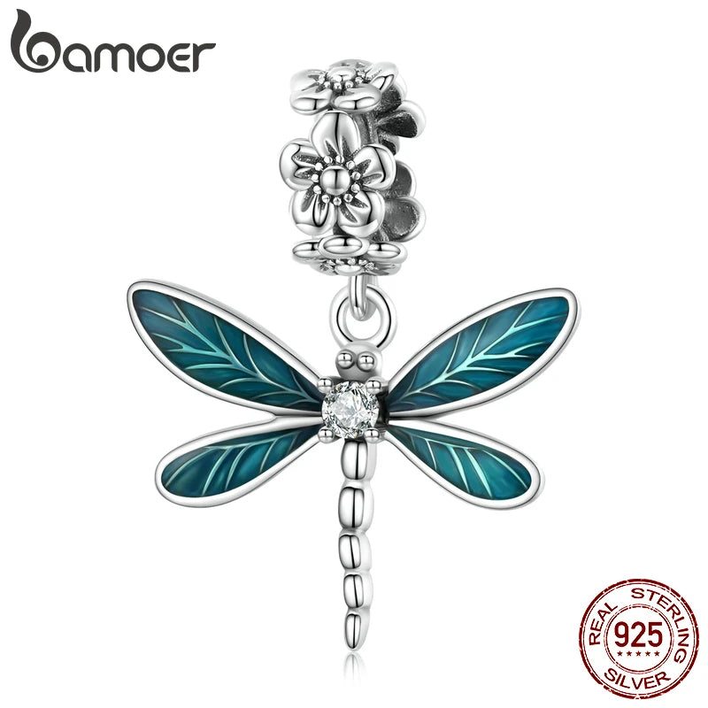 BAMOER Echt 925 Sterling Silber Wunderschöner Libellen-Anhänger Charm Passend für Original-Armband oder Halskette für Damen Edles Schmuckgeschenk