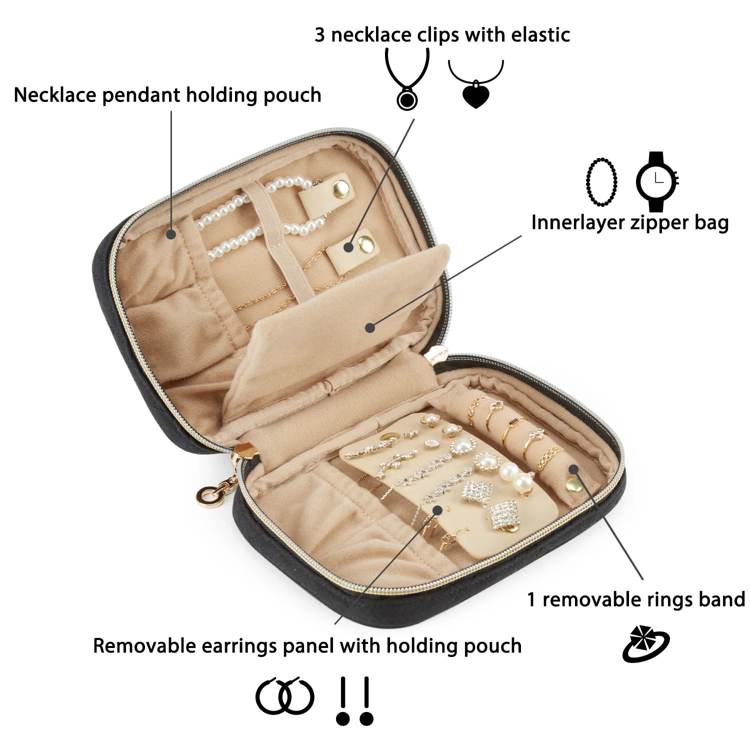 BAGSMART Travel Jewelry Organizer Case Small Jewelry Roll for Journey-Rings, Necklaces, Earrings, Bracelets